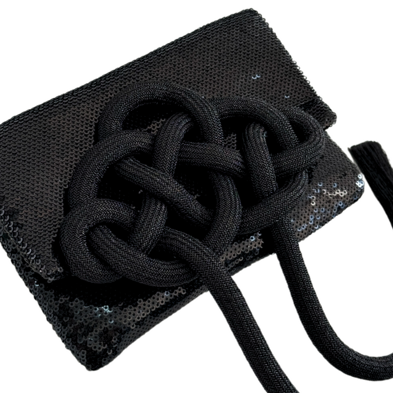 CHINESE KNOT FRINGE SEQUIN CLUTCH