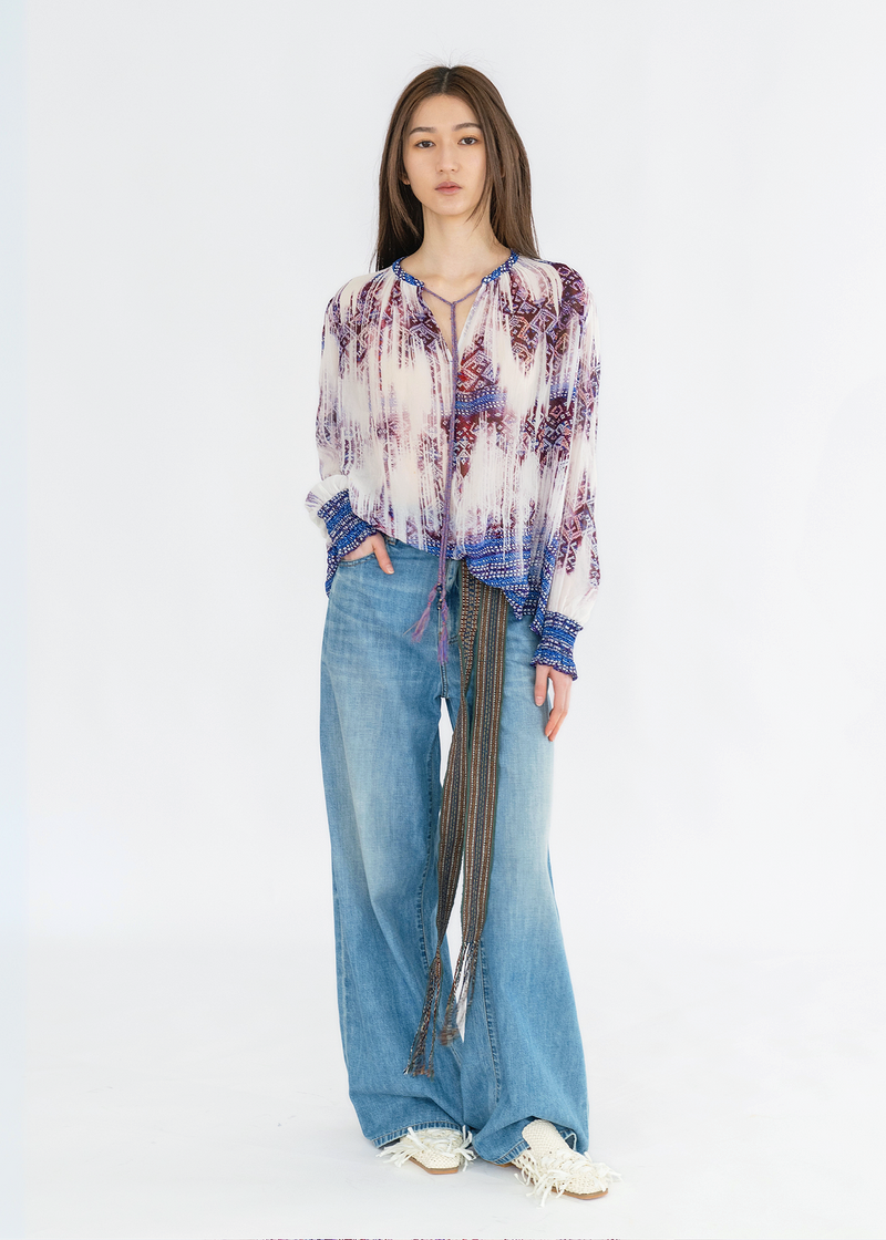 WASHED OUT LI BROCADE PRINT BLOUSE