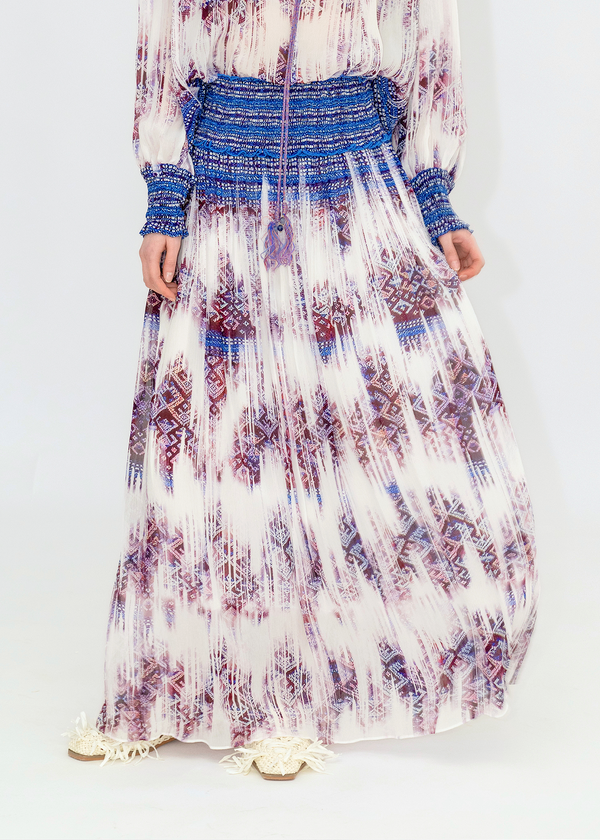 WASHED OUT LI BROCADE PRINT LONG SKIRT